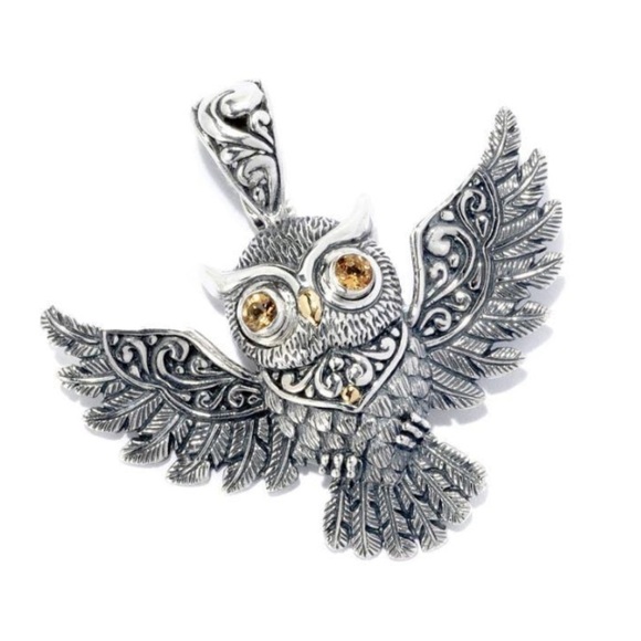 SAMUEL B. Sterling Silver Citrine Owl Pendant - Picture 1 of 8